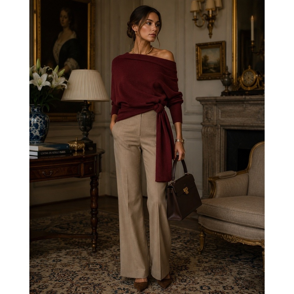 TWP Trousers Womens 10 Brown High‎ Rise Flare Leg Wool Blend Quiet Luxury